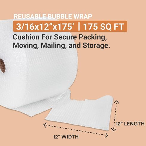 Aviditi Bubble Wrap Roll 1/2" x 24" x 50' Long (100 Sq Ft) Cushioning Wrap for Packing, Moving, Mailing & Shipping Supplies, Large Perforated Bubble Sheets Packaging Material for Fragile Items in Saudi Arabia