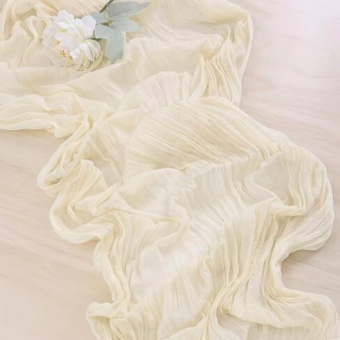 10 Pack Beige Gauze Table Runner 35x120 Inches with 20 Ribbons, Cheesecloth Rustic Boho Table Runner for Bridal Shower Wedding Party First Communion Centerpiece Engagement Rustic Boho Decoration in Saudi Arabia