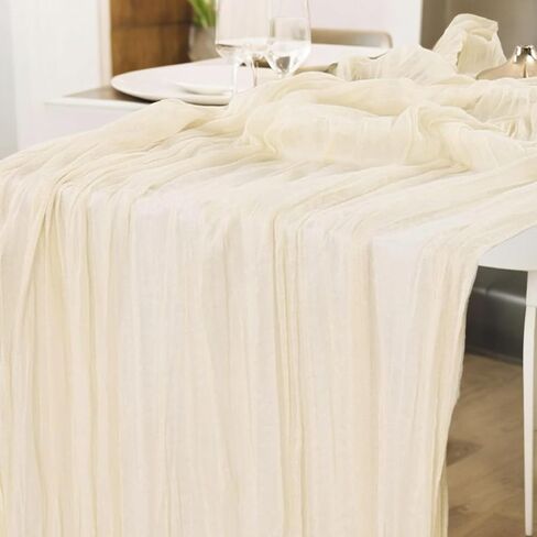 10 Pack Beige Gauze Table Runner 35x120 Inches with 20 Ribbons, Cheesecloth Rustic Boho Table Runner for Bridal Shower Wedding Party First Communion Centerpiece Engagement Rustic Boho Decoration in Saudi Arabia
