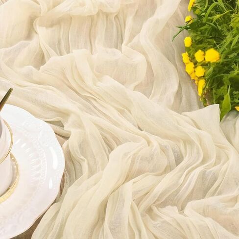 10 Pack Beige Gauze Table Runner 35x120 Inches with 20 Ribbons, Cheesecloth Rustic Boho Table Runner for Bridal Shower Wedding Party First Communion Centerpiece Engagement Rustic Boho Decoration in Saudi Arabia