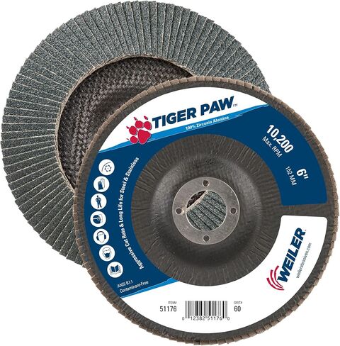 Weiler 51175 6" Tiger Paw Abrasive Flap Disc, Conical (TY29), Phenolic Backing, 40Z, 7/8" Arbor Hole (Pack of 10) in Saudi Arabia