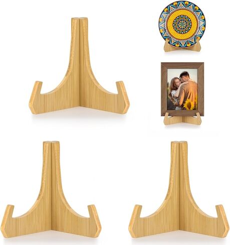 Plate Stands for Display, 6 Inch Plate Holders for Displaying, Bamboo Picture Frame Stand for Tables, Tabletop Easels, Decorative Stand for Platter, Dish, Book, Photo and Plaque (1 Pack) in Saudi Arabia