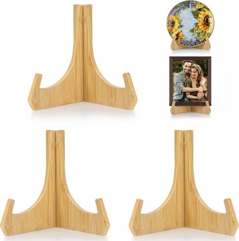 Plate Stands for Display, 6 Inch Plate Holders for Displaying, Bamboo Picture Frame Stand for Tables, Tabletop Easels, Decorative Stand for Platter, Dish, Book, Photo and Plaque (1 Pack) in Saudi Arabia