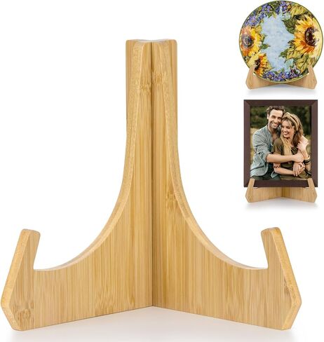 Plate Stands for Display, 6 Inch Plate Holders for Displaying, Bamboo Picture Frame Stand for Tables, Tabletop Easels, Decorative Stand for Platter, Dish, Book, Photo and Plaque (1 Pack) in Saudi Arabia