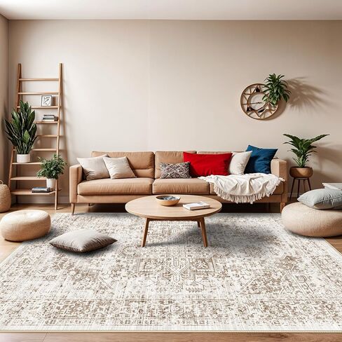 Retro 5x7 Area Rug - Vintage Washable Rug for Living Room with Non-Slip Low-Pile Traditional Medallion Rugs with Stain Resistant Foldable Accent Distressed Rug Indoor Thin Rug in Saudi Arabia