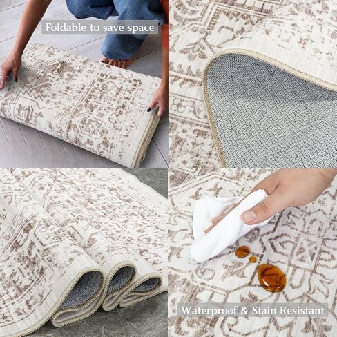 Retro 5x7 Area Rug - Vintage Washable Rug for Living Room with Non-Slip Low-Pile Traditional Medallion Rugs with Stain Resistant Foldable Accent Distressed Rug Indoor Thin Rug in Saudi Arabia
