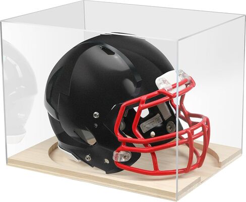 Mini Football Helmet Display Case, Acrylic Mini Size Football Helmet Holder Box with Wood Base, UV Protected Clear Autographed Memorabilia Storage Collectibles Stand Signature Keepsake Showcase in Saudi Arabia