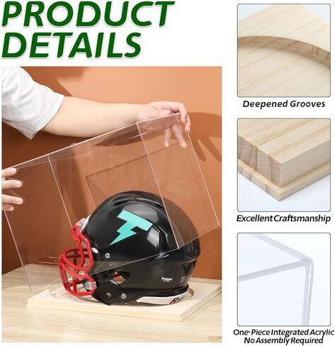 Mini Football Helmet Display Case, Acrylic Mini Size Football Helmet Holder Box with Wood Base, UV Protected Clear Autographed Memorabilia Storage Collectibles Stand Signature Keepsake Showcase in Saudi Arabia