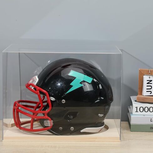 Mini Football Helmet Display Case, Acrylic Mini Size Football Helmet Holder Box with Wood Base, UV Protected Clear Autographed Memorabilia Storage Collectibles Stand Signature Keepsake Showcase in Saudi Arabia