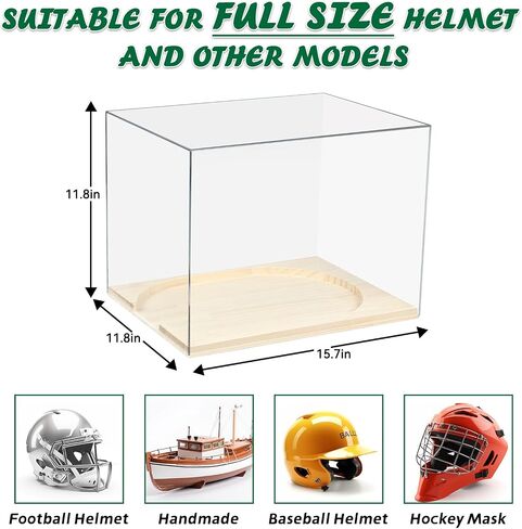 Mini Football Helmet Display Case, Acrylic Mini Size Football Helmet Holder Box with Wood Base, UV Protected Clear Autographed Memorabilia Storage Collectibles Stand Signature Keepsake Showcase in Saudi Arabia