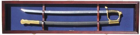 DisplayGifts 1 Sword Sabre Display Case خزانة حامل حامل جدار رف صندوق الظل قابل للقفل باب أسود من الداخل، مع إطار من خشب الماهوجني in Saudi Arabia
