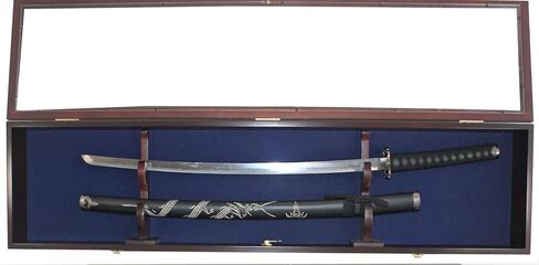 DisplayGifts 1 Sword Sabre Display Case خزانة حامل حامل جدار رف صندوق الظل قابل للقفل باب أسود من الداخل، مع إطار من خشب الماهوجني in Saudi Arabia