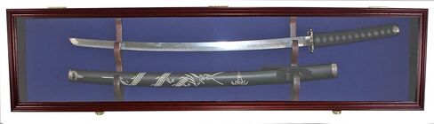 DisplayGifts 1 Sword Sabre Display Case خزانة حامل حامل جدار رف صندوق الظل قابل للقفل باب أسود من الداخل، مع إطار من خشب الماهوجني in Saudi Arabia