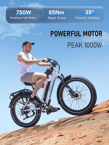 Electric Bike for Adults,Upgraded 48V 20Ah Removable Battery,Peak 1000W Powerful Motor,70Mi Long Range,26"x4" Fat Tire,UL Certified 7-Speed in Saudi Arabia