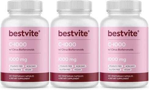 فيتامين C 1000 ملغ من BESTVITE (120 كبسولة نباتية) مع بيوفلافينويدات الحمضيات - بدون ستيرات - نباتي - غير معدّل وراثيًا - خالي من الغلوتين in Kuwait