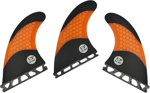 UPSURF Tri Single Tab Fins L Size G7 Surfboard 3 زعانف كربون + ألياف زجاجية + زعانف لركوب الأمواج على شكل قرص العسل (برتقالي / أخضر / أبيض) in Saudi Arabia