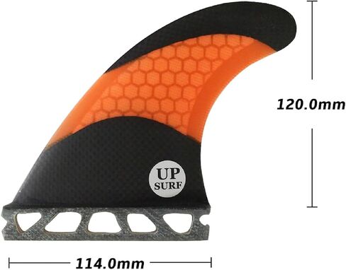 UPSURF Tri Single Tab Fins L Size G7 Surfboard 3 زعانف كربون + ألياف زجاجية + زعانف لركوب الأمواج على شكل قرص العسل (برتقالي / أخضر / أبيض) in Saudi Arabia