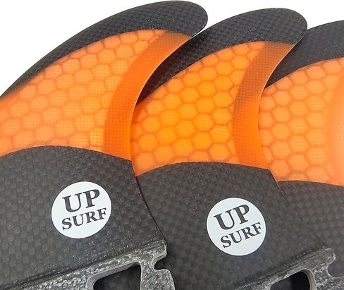 UPSURF Tri Single Tab Fins L Size G7 Surfboard 3 زعانف كربون + ألياف زجاجية + زعانف لركوب الأمواج على شكل قرص العسل (برتقالي / أخضر / أبيض) in Saudi Arabia