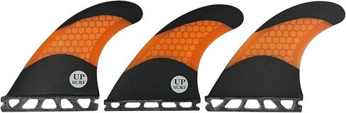 UPSURF Tri Single Tab Fins L Size G7 Surfboard 3 زعانف كربون + ألياف زجاجية + زعانف لركوب الأمواج على شكل قرص العسل (برتقالي / أخضر / أبيض) in Saudi Arabia