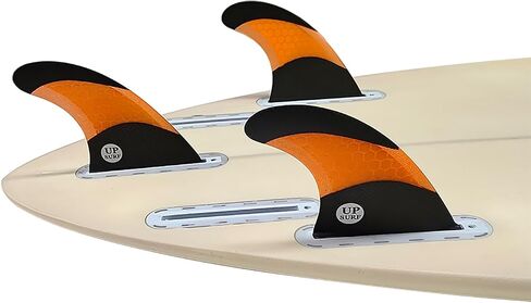 UPSURF Tri Single Tab Fins L Size G7 Surfboard 3 زعانف كربون + ألياف زجاجية + زعانف لركوب الأمواج على شكل قرص العسل (برتقالي / أخضر / أبيض) in Saudi Arabia