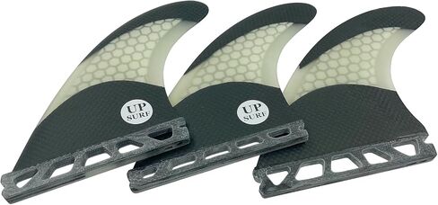 UPSURF Tri Single Tab Fins L Size G7 Surfboard 3 زعانف كربون + ألياف زجاجية + زعانف لركوب الأمواج على شكل قرص العسل (برتقالي / أخضر / أبيض) in Saudi Arabia