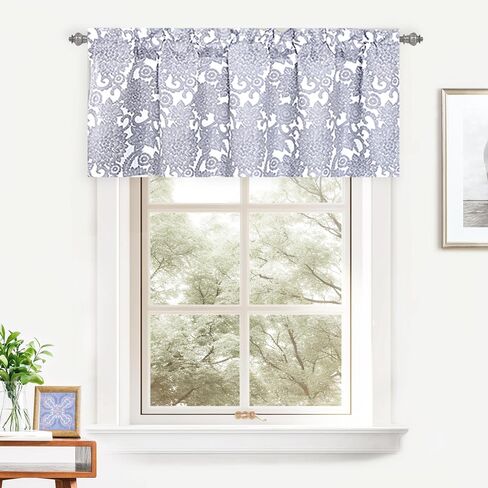 DriftAway Daisy Dahlia Blooming Flower Floral Lined Thermal Insulated Energy Saving Window Curtain Valance 2 Layers Rod Pocket 52 Inch by 18 Inch Plus 2 Inch Header Beige 1 Pack in Saudi Arabia