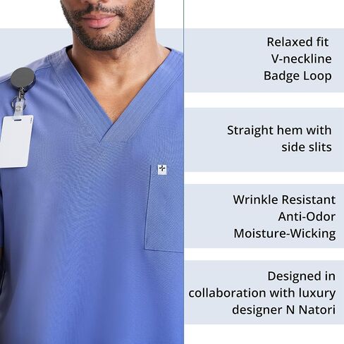 Care+Wear 7-Pocket V-Neck Scrub Tops for Men – Moisture Wicking, Ultra-Soft, Wrinkle-Resistant Medical Scrub Top in Saudi Arabia