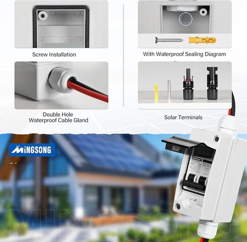 Solar Panels Disconnect Switch 32Amp AC Solar Shut Off Switch 400V 2 Poles Outdoor DC Small Miniature Circuit Breaker Box, IP65 Waterproof UV-Proof for Solar PV Homes in Saudi Arabia