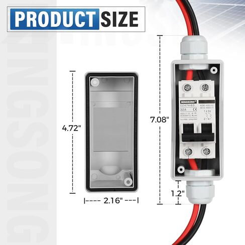 Solar Panels Disconnect Switch 32Amp AC Solar Shut Off Switch 400V 2 Poles Outdoor DC Small Miniature Circuit Breaker Box, IP65 Waterproof UV-Proof for Solar PV Homes in Saudi Arabia