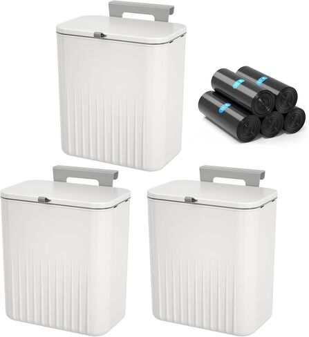 Hanging Trash Can with Lid 2.4 Gallon Kitchen Compost Bin for Counter Top or Under Sink Small Plastic Waste Basket Wall Mounted Garbage Can for Bathroom, Office, Bedroom, Cupboard (1, White) in Saudi Arabia