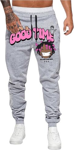 GORGLITTER Men's Graphic Designer Sweatpants Y2K Drippy Drawstring Jogger Pants with Pockets in Saudi Arabia
