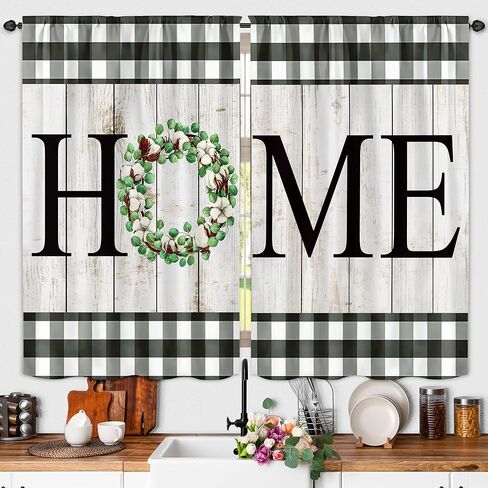 Qahing Black White Kitchen Curtains Buffalo Plaid Country Kitchen Window Curtains Over Sink Farmhouse Rustic Small Short Cafe Curtains Bathroom Window Treatment Tier Curtains 2 Panels (27.5x39 Inch) in Saudi Arabia