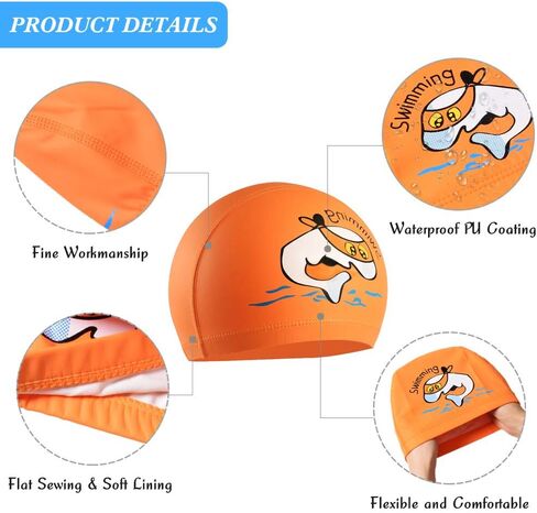 KXF Kids Swimming Cap Waterproof PU Swimming Hats Bathing Cap Ear Protection Elastic Swimming Cap for Children Kids Boys Girls Age 6-10 with Coating Cartoon Pattern in Saudi Arabia