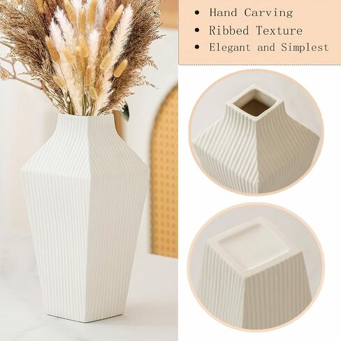 White Ceramic Vase Set of 3,Modern Vase Ribbed Design,Pampas Vases,Flower Vase for Table,Living Room,Room Decorations（Diagonal Ribbed Vase） in Saudi Arabia