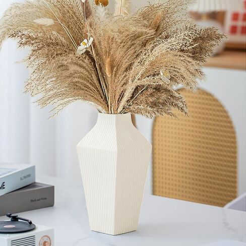 White Ceramic Vase Set of 3,Modern Vase Ribbed Design,Pampas Vases,Flower Vase for Table,Living Room,Room Decorations（Diagonal Ribbed Vase） in Saudi Arabia