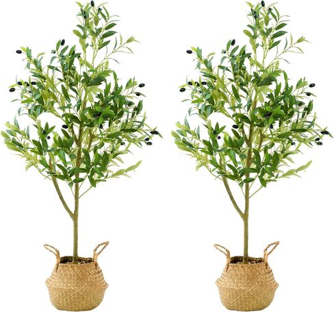 Artificial Olive Trees and Woven Seagrass Basket, 4FT Tall Fake Olive Plant for Home Decor,Realistic Plants for Front Porch, Patio, Indoor Home, Office in Saudi Arabia