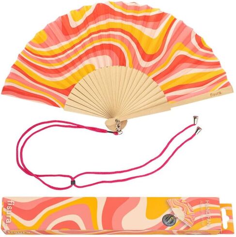 Fisura - Original folding fan with clouds print. Modern and colorful wooden folding fan. Blue design, Hanger included. Measures: 42,5 x 23 cm in Saudi Arabia