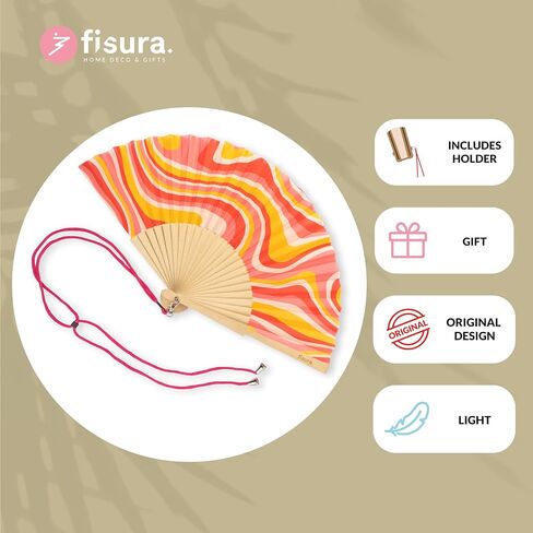 Fisura - Original folding fan with clouds print. Modern and colorful wooden folding fan. Blue design, Hanger included. Measures: 42,5 x 23 cm in Saudi Arabia