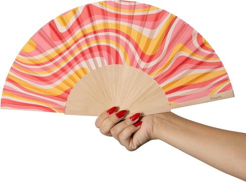 Fisura - Original folding fan with clouds print. Modern and colorful wooden folding fan. Blue design, Hanger included. Measures: 42,5 x 23 cm in Saudi Arabia