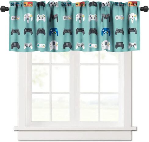 Video Games Kitchen Curtain Valances Window White Boys Gamepad Rod Pocket Valance Treatments Cool Playing Gamer Half Curtains Short Topper for Bedroom, Kitchen, Living Room, 54x18in in Saudi Arabia