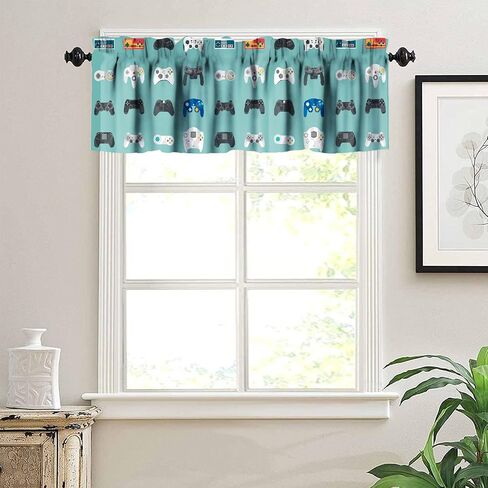 Video Games Kitchen Curtain Valances Window White Boys Gamepad Rod Pocket Valance Treatments Cool Playing Gamer Half Curtains Short Topper for Bedroom, Kitchen, Living Room, 54x18in in Saudi Arabia
