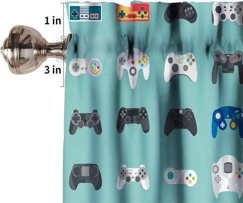 Video Games Kitchen Curtain Valances Window White Boys Gamepad Rod Pocket Valance Treatments Cool Playing Gamer Half Curtains Short Topper for Bedroom, Kitchen, Living Room, 54x18in in Saudi Arabia