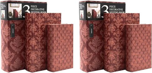 Hosley Farmhouse Memory Book Boxes Set of 3 Red Brown & Gold Storage Organizers in 12", 10", 8" Heights for Stylish and Functional Keepsake Storage in Saudi Arabia