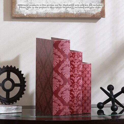 Hosley Farmhouse Memory Book Boxes Set of 3 Red Brown & Gold Storage Organizers in 12", 10", 8" Heights for Stylish and Functional Keepsake Storage in Saudi Arabia