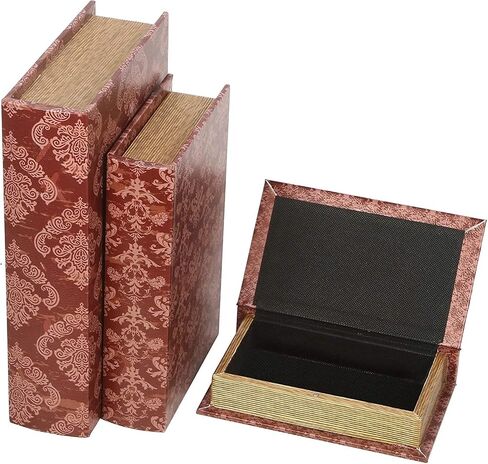 Hosley Farmhouse Memory Book Boxes Set of 3 Red Brown & Gold Storage Organizers in 12", 10", 8" Heights for Stylish and Functional Keepsake Storage in Saudi Arabia