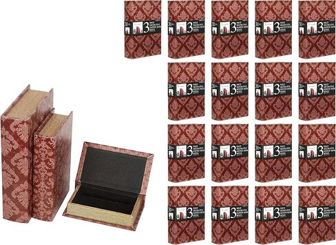 Hosley Farmhouse Memory Book Boxes Set of 3 Red Brown & Gold Storage Organizers in 12", 10", 8" Heights for Stylish and Functional Keepsake Storage in Saudi Arabia
