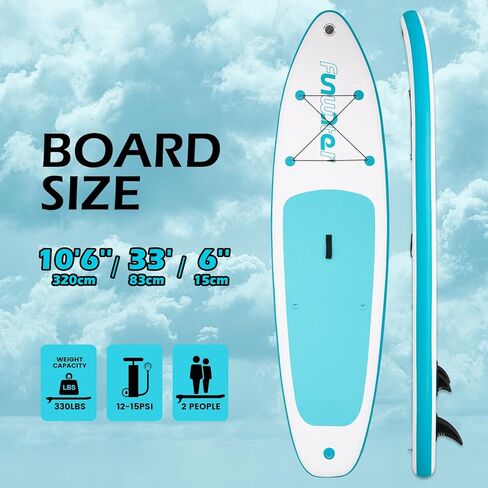 FunWater Inflatable 10'×33"×6" Paddle Board Inflatable SUP Inflatable Stand Up Paddle Board for All Skill Levels Included with Stand Up Paddle Board, Paddle, Fins, Air Valve Adapters in Kuwait