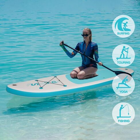 FunWater Inflatable 10'×33"×6" Paddle Board Inflatable SUP Inflatable Stand Up Paddle Board for All Skill Levels Included with Stand Up Paddle Board, Paddle, Fins, Air Valve Adapters in Kuwait
