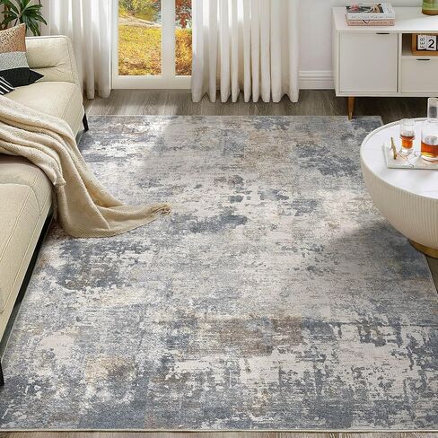 3X10 Washable Runner Rug for Hallway: Soft Neutral Modern Abstract Area Rug - Non-Slip Low Pile Long Throw Indoor Carpet for Kitchen Entryway Kitchen Bedroom Laundry- Brown Grey in Saudi Arabia