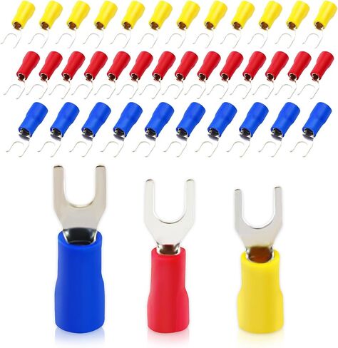 300Pcs U-Type Fork Spade Connectors Fork Wire Insulated Connectors Fork Crimp Terminal Cnnectors, 100pcs in Blue, Red, and Yellow Each in Saudi Arabia